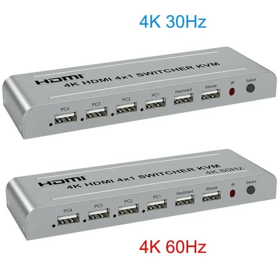 4K 60Hz HDMI KVM Switch 4x1 Vs 4K 30Hz 4x1 HDMI Switcher 4 in 1 Out Video Converter 4 PC Host Share 