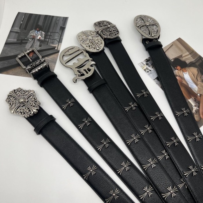 Chrome Hearts Chrome Belt Retro Rivet Cross Belt ส่วนบุคคลเข็มขัดอเนกประสงค์ใหม่กางเกงยีนส์สีดําตกแต