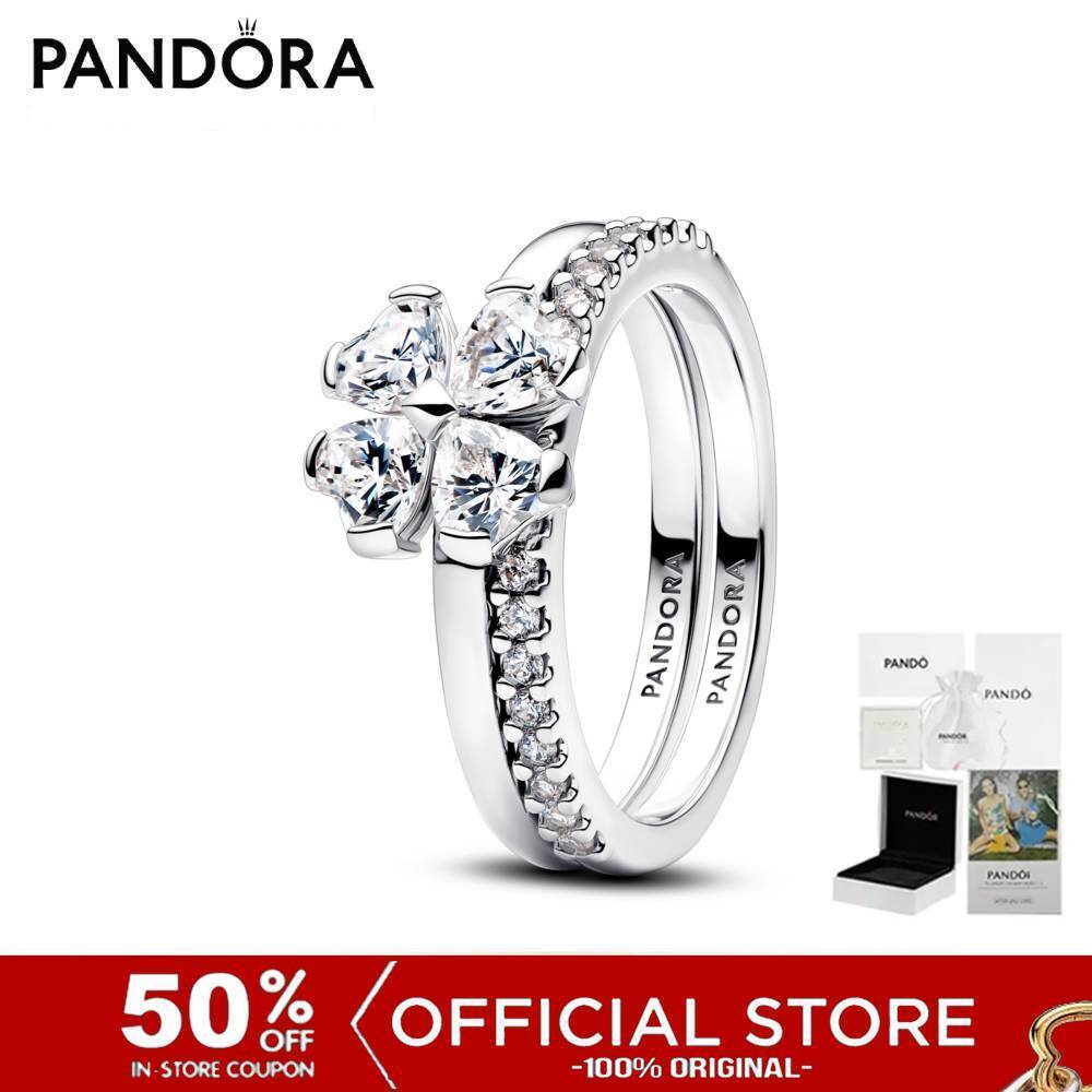 (ของแท้100%) Pandora Sparkling Lucky Clover Splittable Ring