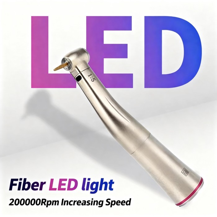 Dental 1:5 Fiber Optic LED 200000Rpm High Speed Against Implant Contra Angle+Burs Free Push Button
