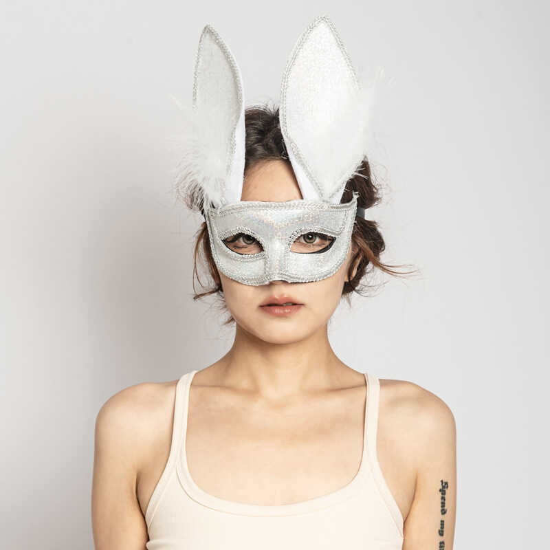 Bunny Mask Masquerade Props ผู้ใหญ่ y Half Face Bunny Girl Half Makeup Mask