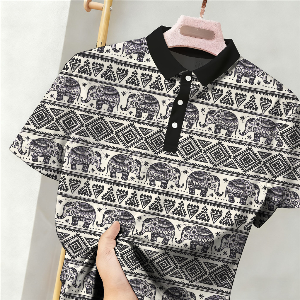 2025 เสื้อโปโลผู้ชายแขนสั้นสไตล์ – เรขาคณิต ช้าง กะโหลกศีรษะ สไตล์ชาติพันธุ์ เสื้อลําลองสีดําออกแบบ นักดําน้ํา สําหรับแฟชั่น-ส่งต่อผู้ชายค้นหาลุคอินเทรนด
