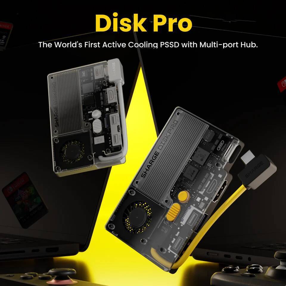 SHARGE Disk Pro SSD แบบพกพาสูงสุด 10Gbps, USB 3.2 Gen 2 Actively Cooling Magnetic 5-in-1 USB-C Hub ไ