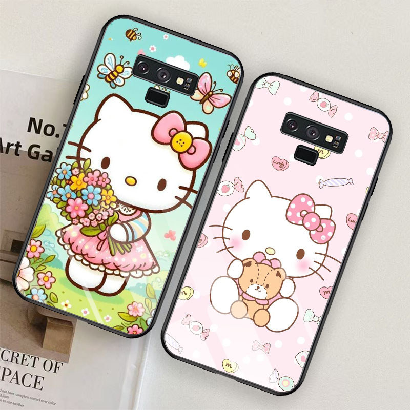 T-15 Hello Kitty กระจกเทมเปอร์ปลอกสําหรับ Samsung Note Core J6 J4 9 J7 Plus Prime Pro Case