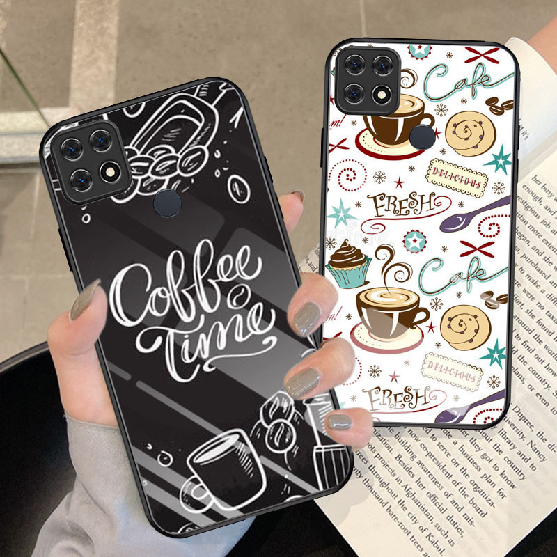 G-5 Coffee Time กระจกนิรภัยสําหรับ OPPO Reno 4 A15 A16K A16E A54 4F A15S A55 A93 Lite กรณี