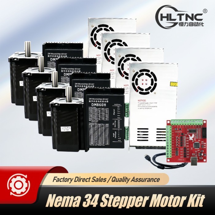 4 Axis Nema 34 86 x 118mm 8.5N 4 Axis Stepper Motor +7.2A DM860H Engine Driver + 400W 60V Power Sup