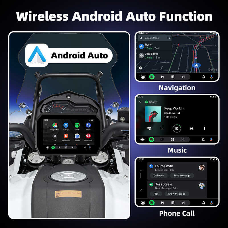 หน้าจอแสดงผลนำทาง EKIY ขนาด 5 นิ้ว รองรับ Wireless Carplay และ Android Auto สำหรับมอเตอร์ไซค์ พร้อม