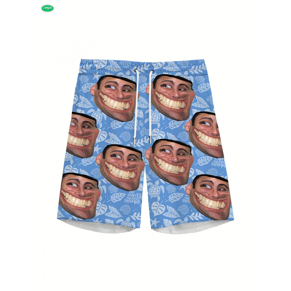 J02-Funny Meme Face All-Over Print Mesh Fabric Drawstring Beach Shorts