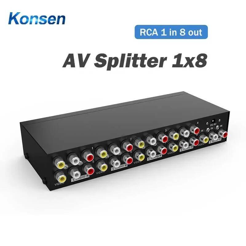 8 พอร์ต AV Splitter 8 Way RCA Video Audio Splitter กล่อง 1 ใน 8 ออก RCA Splitter 1x4 1x8 CVBS RCA Vi