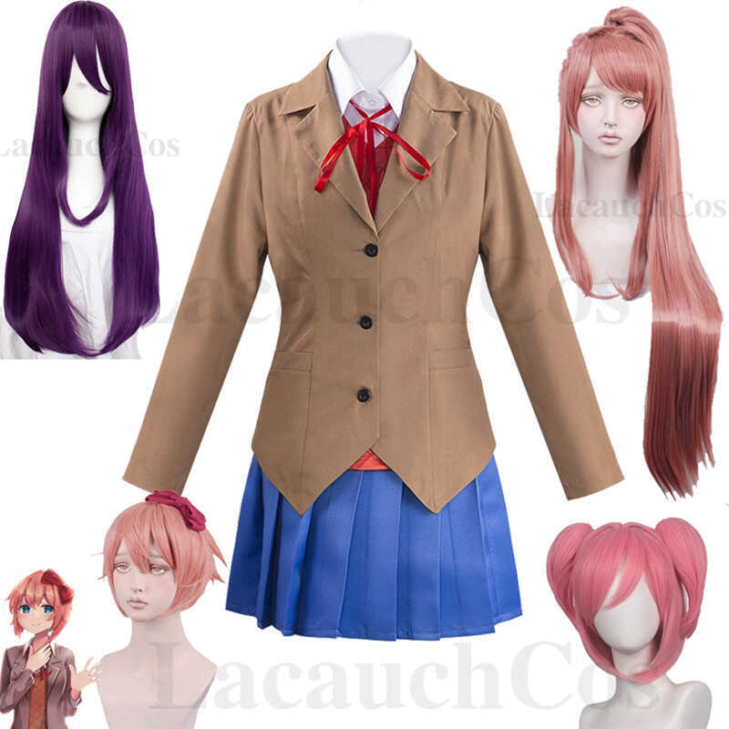 W Game Doki Doki Literature Club Monika Sayori Yuri Natsuki Cosplay Costume School Student Uniform