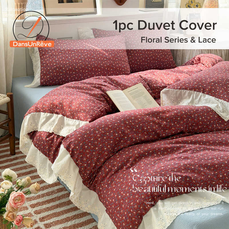 Dansunreve Vintage Flower Duvet Cover with Lace Elegant Princess Style Comforter Cover Single/Queen