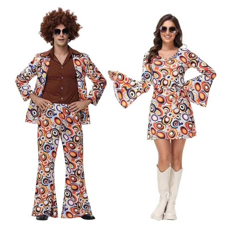 C Halloween Party Disco Adult Couples Hippie Costumes Women Male 70S 80S Rock Disco Cosplay Outfits