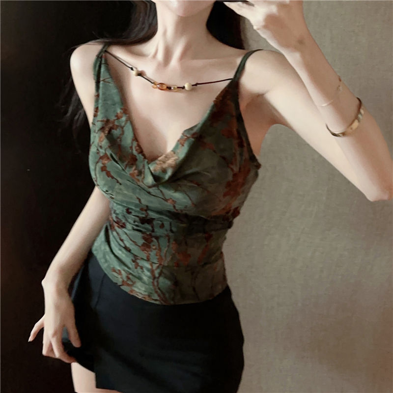 Camisole ลายแจ็คкар์ดแบบเรโทร คอสวิง ไซส์เล็ก สไตล์สไลม์ฟิตสำหรับผู้หญิง
