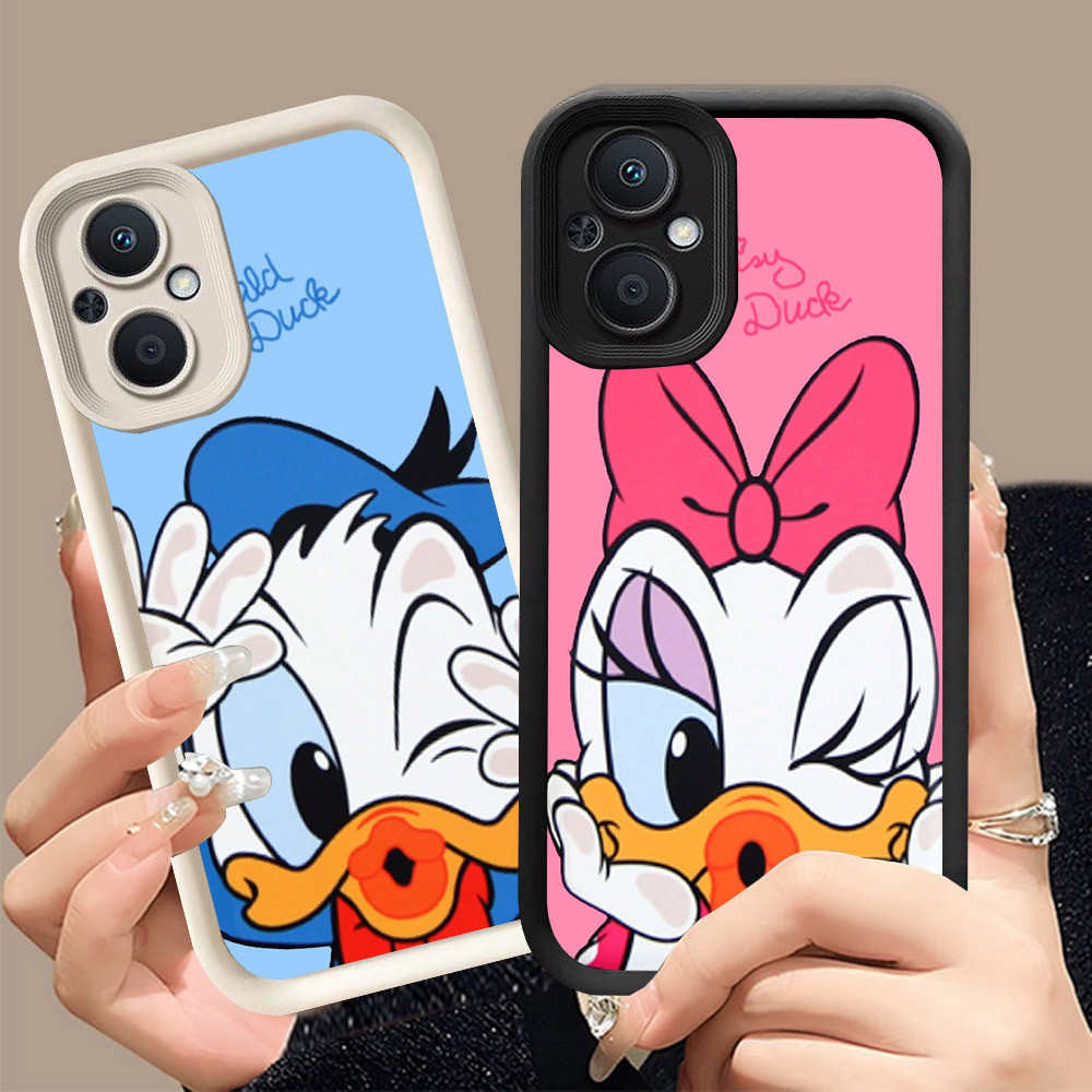 Q-34 Donald Duck ขาวดำเคสโทรศัพท์หรับ OPPO Reno A96 8 8Z A76 7 A36 7Z Lite Pro 5G ปกสีชมพู
