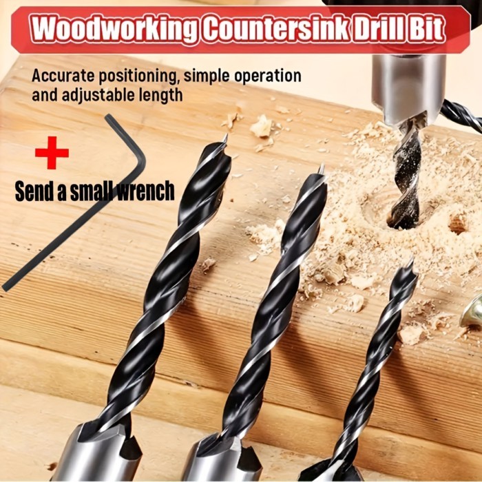 4pcs Countersink Drill Bit Set,Wood Drill Bit Set With One Hex-Key,High Carbon Steel Smart Drill Bi