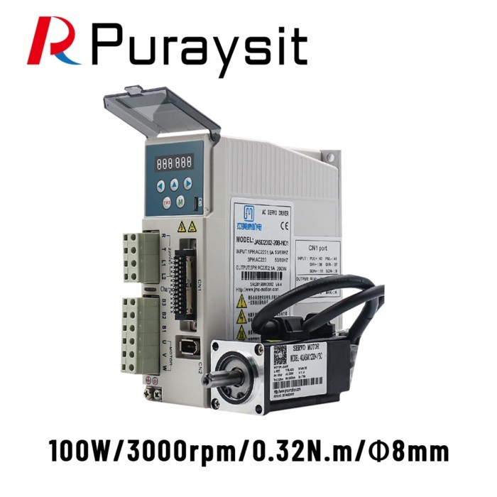 Puraysit Servo Motor Kits 100W JASD2002-20B 40JASM01230K-17BC 0.32NM 3000rpm Dia.8mm with 3M Cable