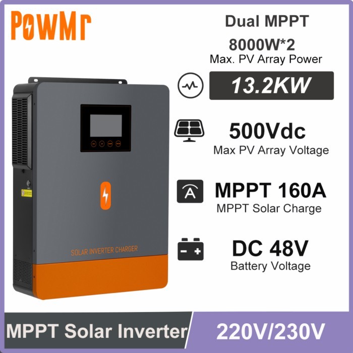 PowMr Off Grid Hybrid Solar Inverter 13.2KW 2 MPPT and 160A Solar Controller Pure Sine Wave Max PV