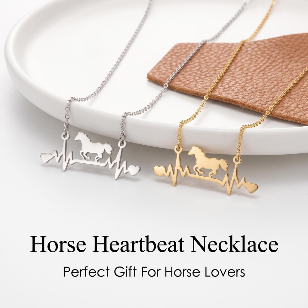 Horse Heartbeat ECG จี้สร้อยคอสแตนเลส Hollow Cutout Chain สร้อยคอแฟชั่นสัตว์ Charm เครื่องประดับของข