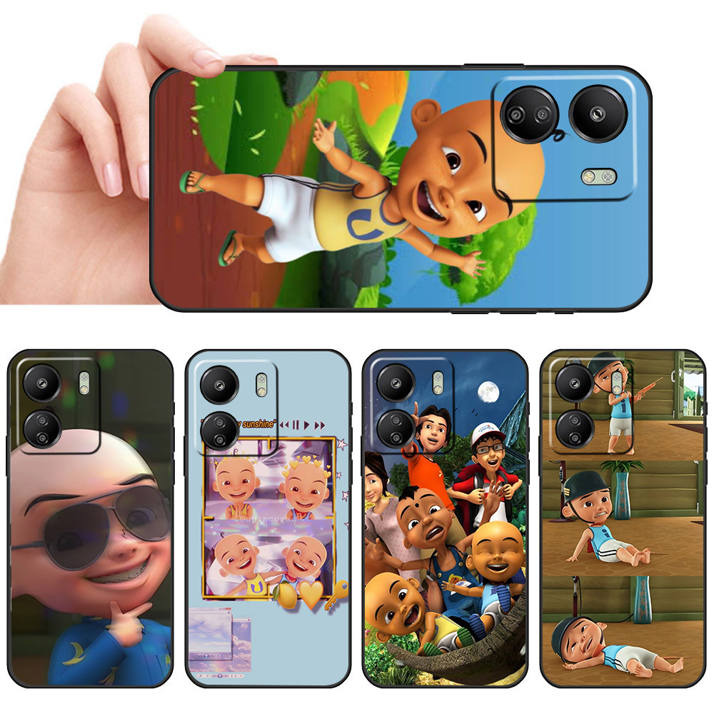 เคสโทรศัพท์สีดําแบบนุ่มสําหรับ Xiaomi Redmi 13C 4G POCO C65 SX53 เคส upin ipin เคสโทรศัพท์มือถือป้อง