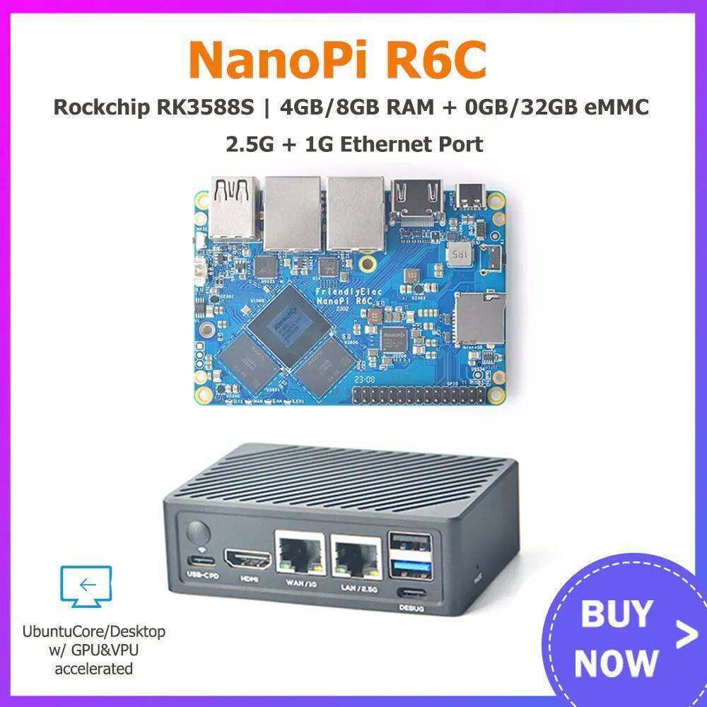 TA NanoPi R6C 4GB/8GB RAM 32GB eMMC Rockchip RK3588S A76 A55 Dual 2.5G Ethernet รองรับ HDMI2 Linux/O