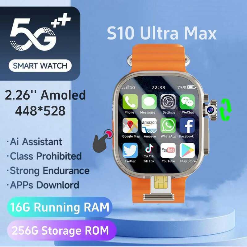 EnSpike S10 Ultra Max Smartwatch 5G สมาร์ทนาฬิกา 2.26 หน้าจอ Amoled 800W โรตารี่กล้อง Simcard Slot V