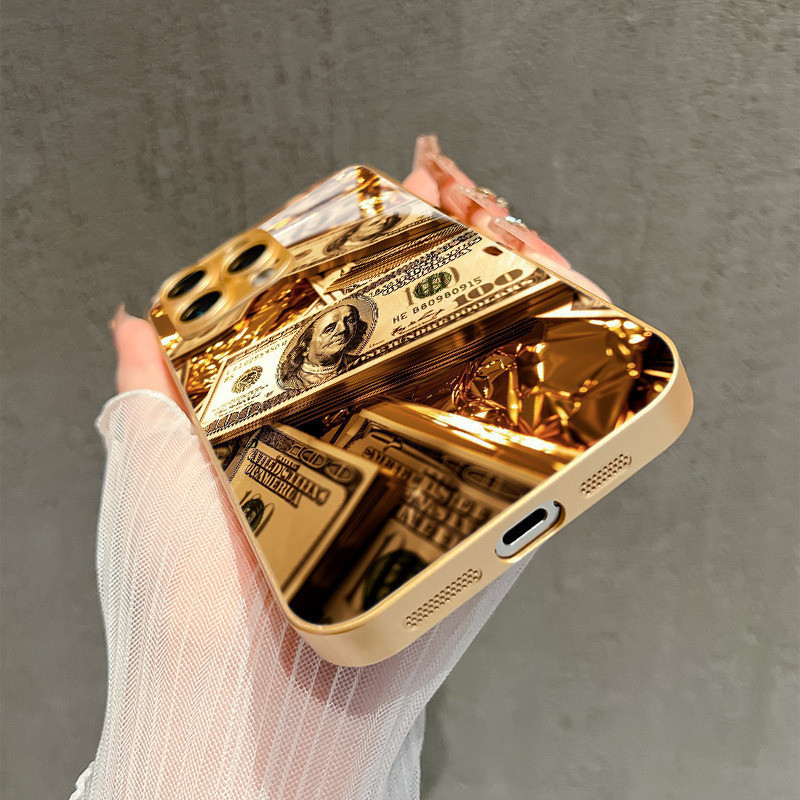 (สต๊อกสินค้าในพื้นที่) Gold Dollar Bill Money พิมพ์เคสโทรศัพท์กันกระแทก Anti Scratch Mirror Case สํา