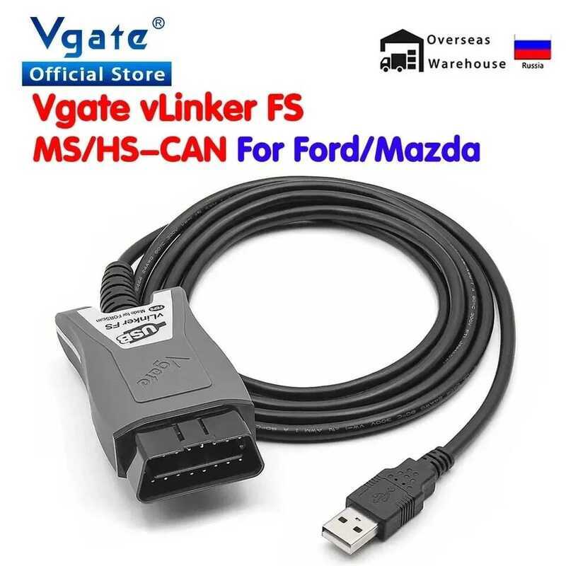 Vgate VLinker FS USB ELM327 สำหรับ Ford FORScan สำหรับ Mazda HS MS CAN ELM327 OBD2 เครื่องมือสแกนวิเ