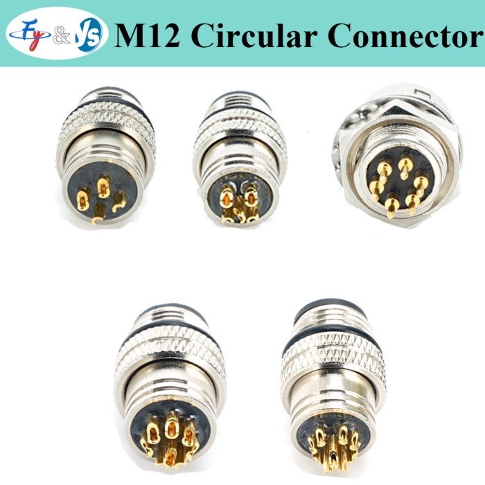 M12 Circular Connector 4P8P12Pin IP67 Industrial Waterproof Without Cable Male and Female Heads Ind