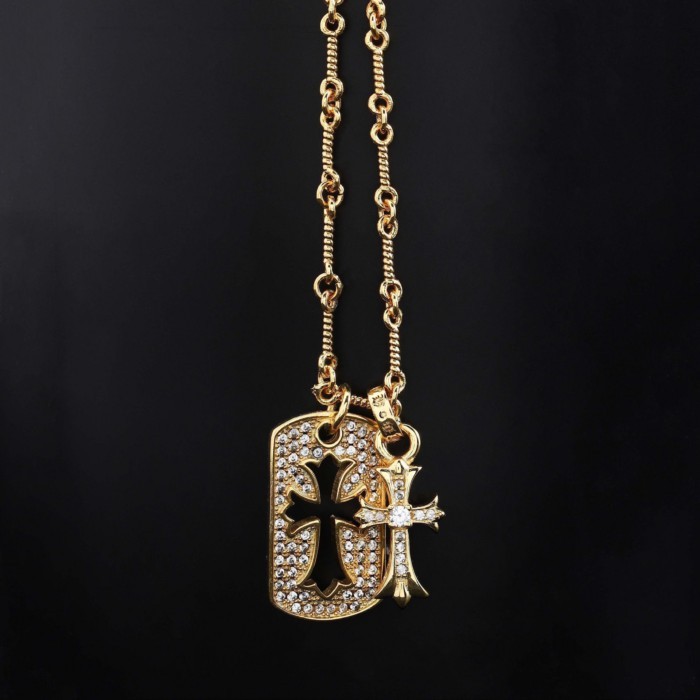 Chrome Hearts สร้อยคอ Chrome Hearts Ch Army Flower Cross สร้อยคอผู้ชายและผู้หญิง Hip Hop Clavicle CH