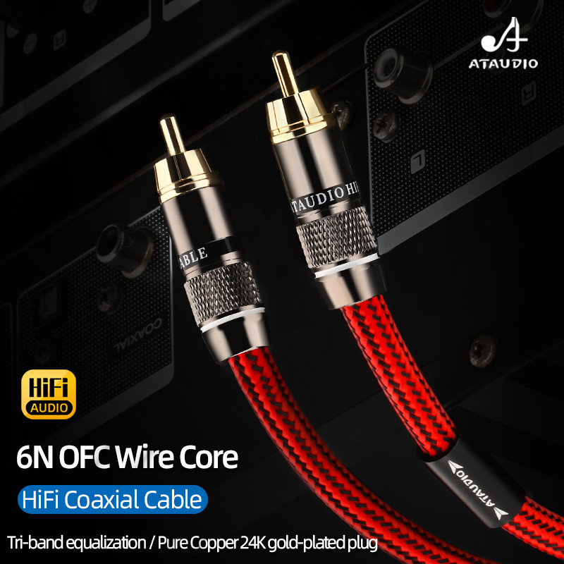 HiFi RCA Coaxial Cable 75Ω 6N OFC RCA to RCA Male Digital AUdio Cable สําหรับโฮมเธียเตอร์เครื่องขยาย