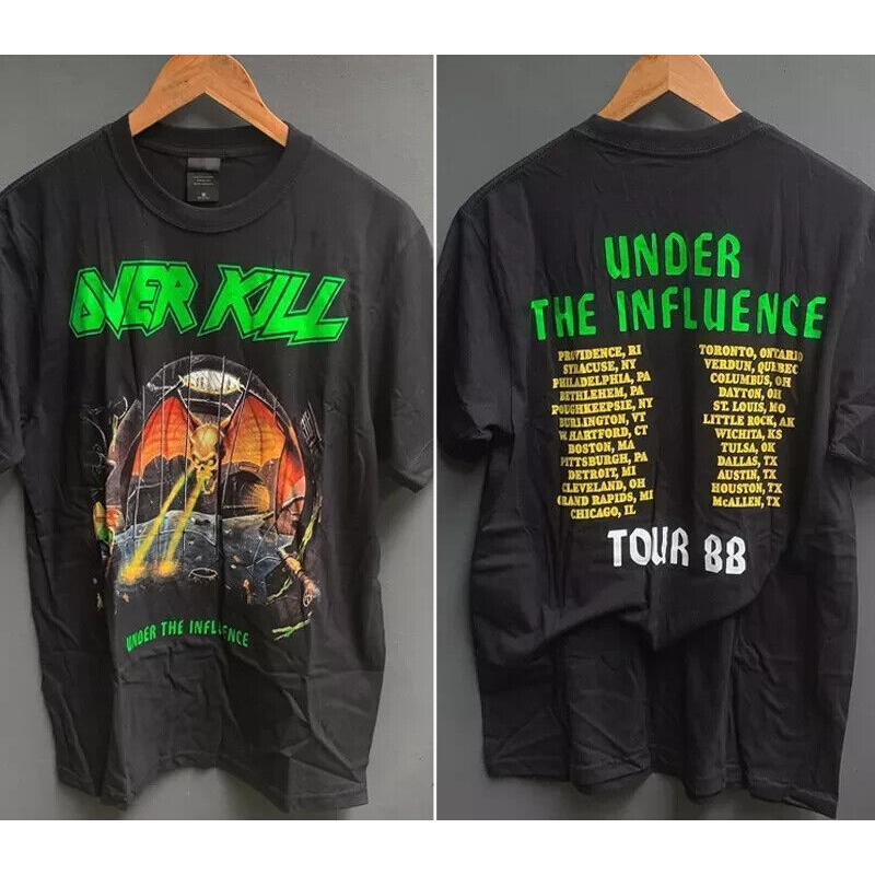 Overkill band Under The Influence Tour 88 basic black Reprint T เสื้อ