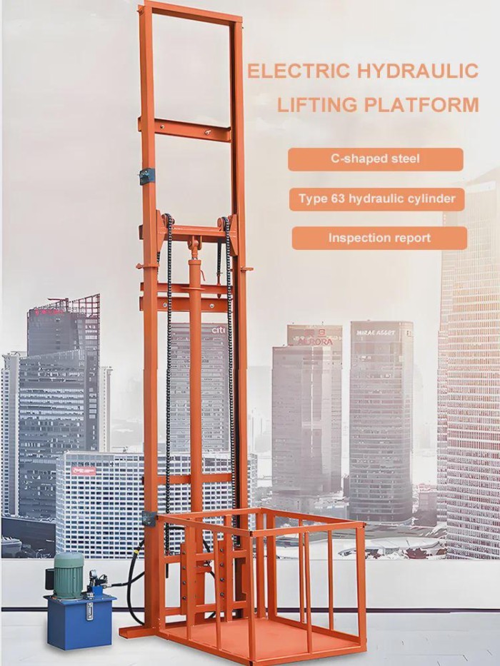 1Ton 3/4m Electric/Hydraulic Wall Mounted Freight Elevator Lifter Cargo Trolley Lift Platform for I