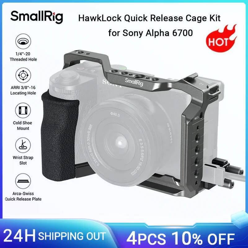 TC SmallRig A6700 กรง HawkLock Quick Release Cage Kit สําหรับ Sony Alpha 6700 w ซิลิโคน Grip & Cable