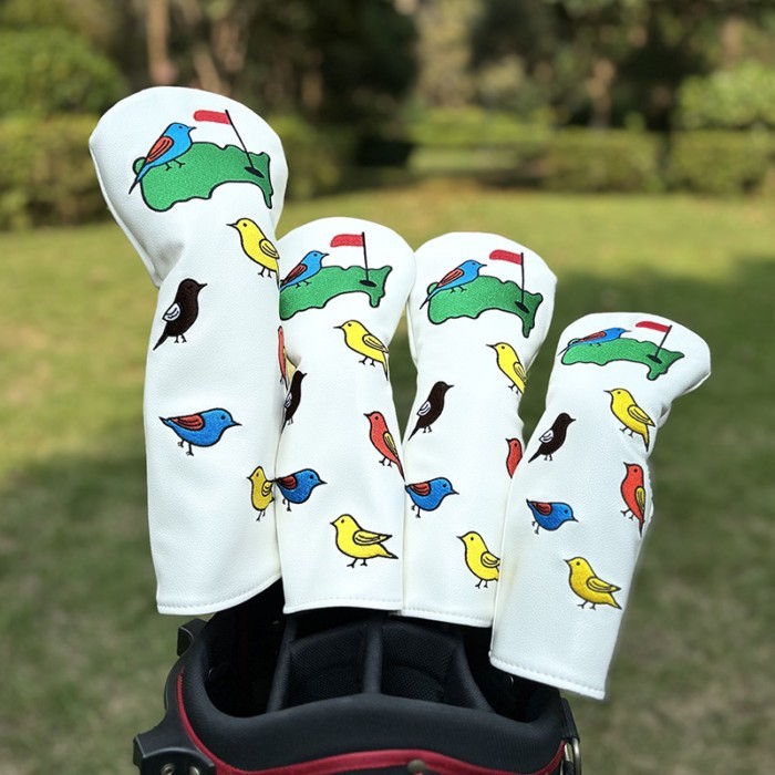 Golf Green Birdie Club Cover Driver Iron Wood Club กันน้ํา PU กํามะหยี่ซับสามมิติปักลาย Pro