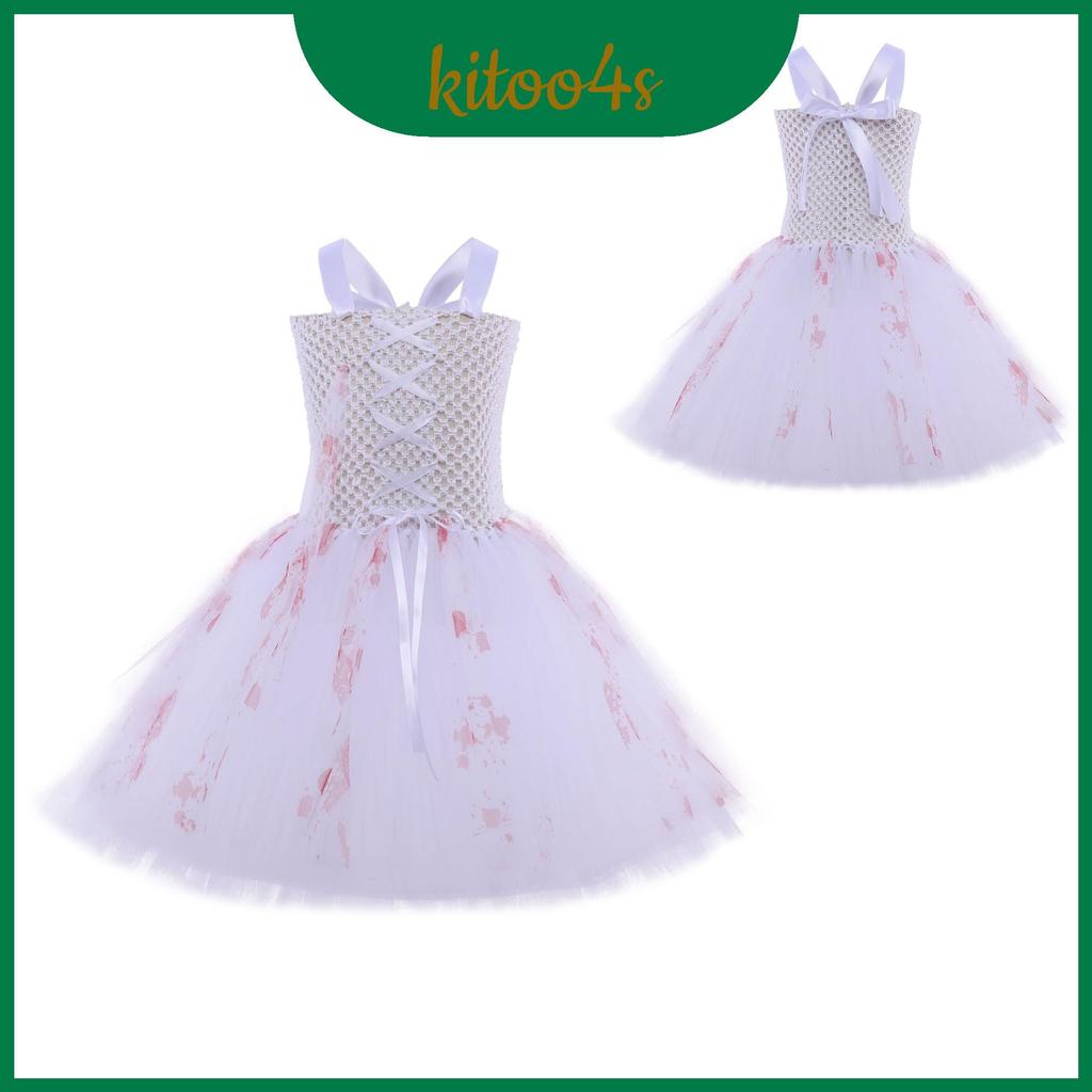 ด้ายเลือด Zombie เจ้าสาวเด็ก Tulle ชุดตาข่ายและลูกไม้สําหรับเครื่องแต่งกายคอสเพลย์ฮาโลวีน
