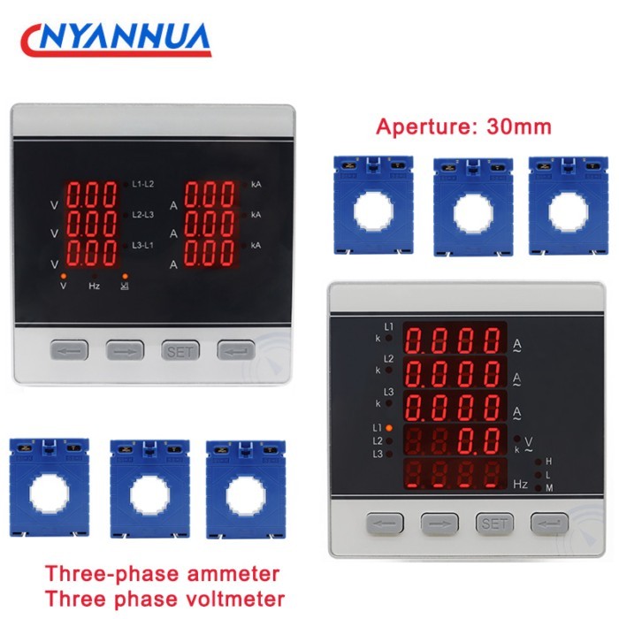 Digital Three-Phase Ammeter Voltmeter Panel Type With 3pcs Current Transformer Frequency Meter 100A