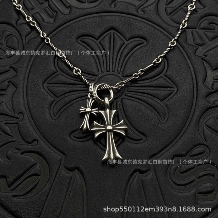 Chrome Hearts CH Chrome Hearts สร้อยคอแบรนด์อินเทรนด์เงินไทยสําหรับผู้ชายและผู้หญิงไม่มีเพชรขนาด Dou