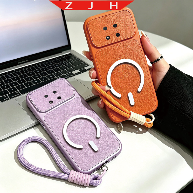 เหมาะสําหรับเคสโทรศัพท์ Honor X9C ใหม่แม่เหล็กสีขาว C-ring สีกันกระแทกหน้าต่างขนาดใหญ่ปลอก Lanyard C