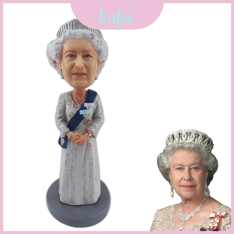 70th Queens The Jubilee Bobbling Head รูปปั้นวัสดุเรซินธรรมชาติ Handmade ภาพวาดกล่อง