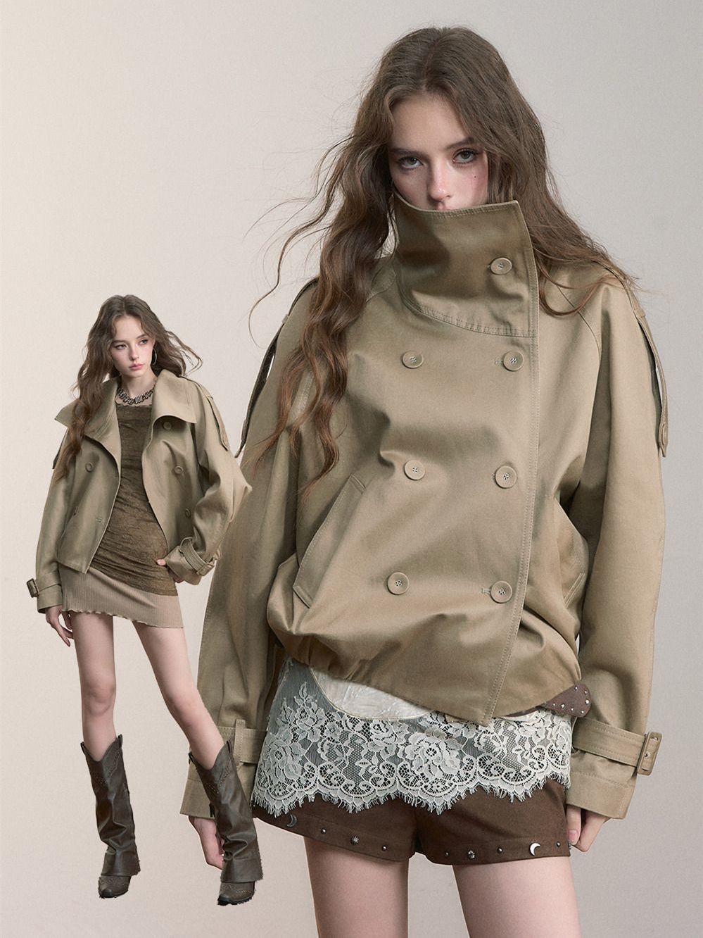 ออกแบบ Heavy Industry Retro สั้น Stand-Up Collar จีบ Windbreaker ผู้หญิงฤดูใบไม้ร่วงหลวมเสื้อแจ็คเก็ตสั้นขายร้อนอินเทรนด์