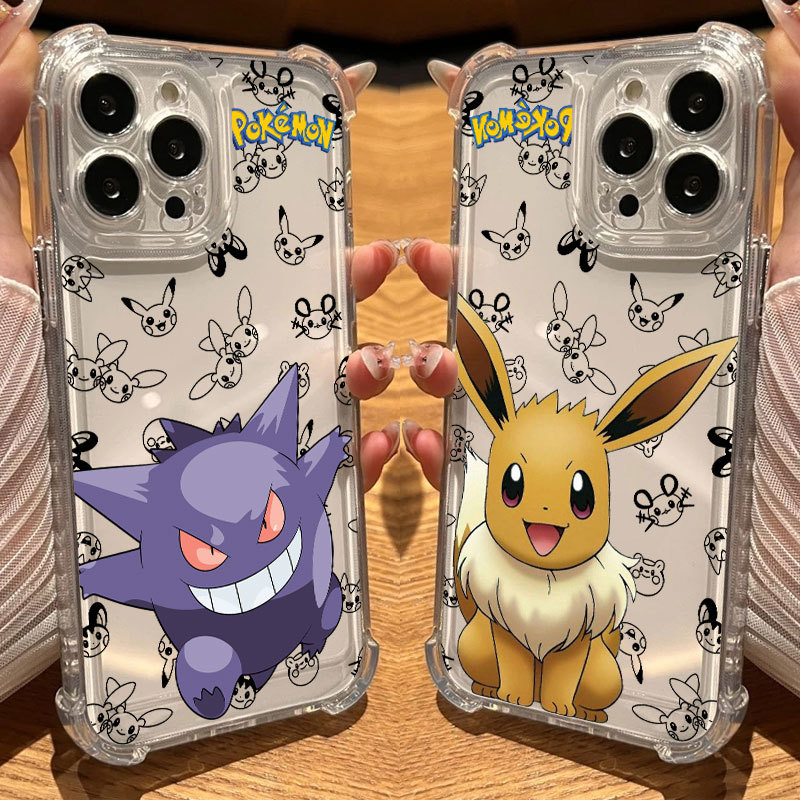 Pokemon Gengar Eevee Pikachu อะนิเมะกรณีโปร่งใสสําหรับ iphone 17 Pro 16E 11 12 13 14 15 16 PRO Max 17 Air 11 Plus นุ่มโทรศัพท์ปลอกกันกระแทก Clear Cover