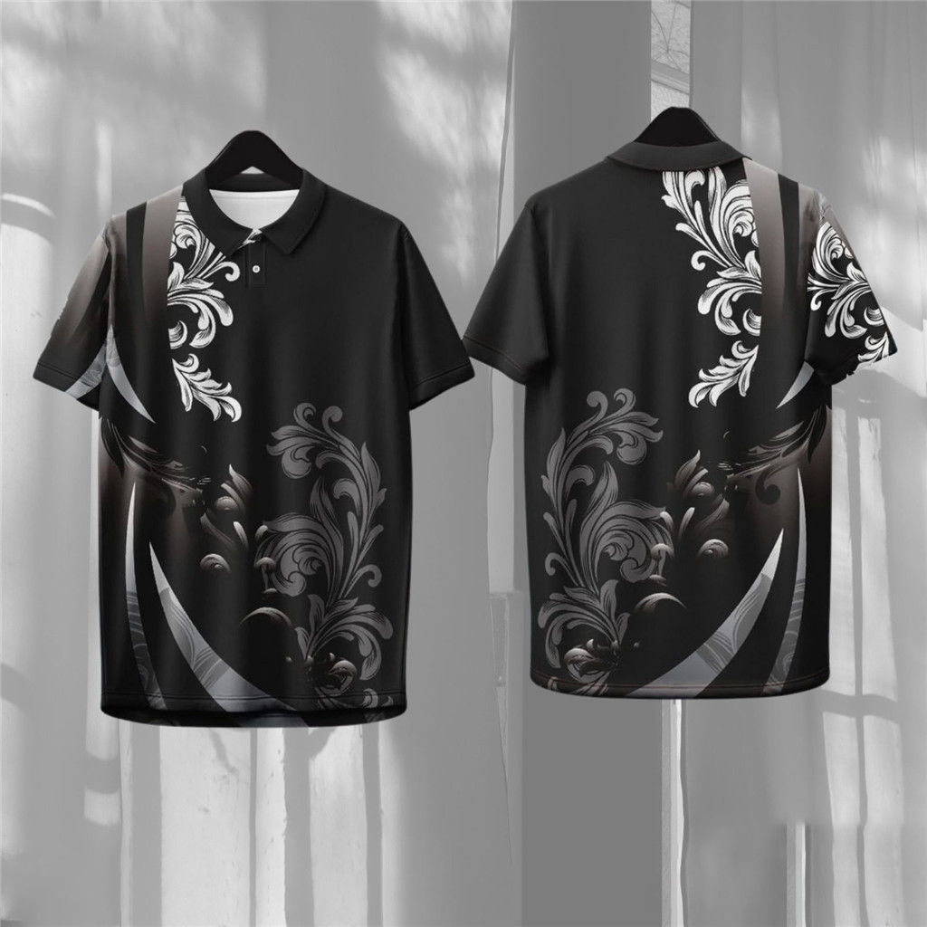 เสื้อโปโลสีดำ ลายไทย 93 ปี Mourning King Mother แห้งไวและระบายอากาศได้ดี