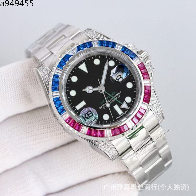 ที่ต้องการ❤ High-End Labor Home Color Diamond gmt สแตนเลสอัตโนมัติแรงงานแบรนด์แฟชั่นผู้ชายนาฬิกาชุด 