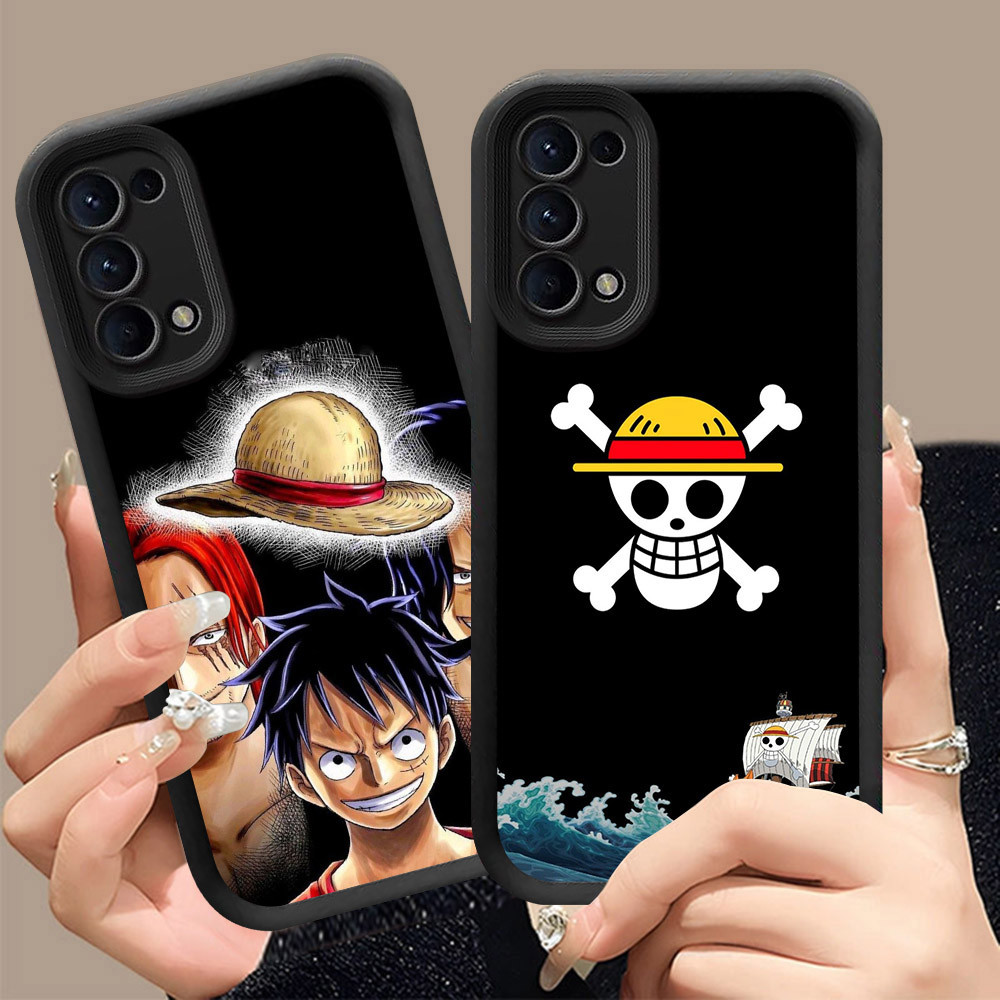 Q-21 One_PieceS ขาวดำเคสโทรศัพท์หรับ OPPO Reno 5F 5 4F Iite 4 5Z Lite 5G ปกสีชมพู
