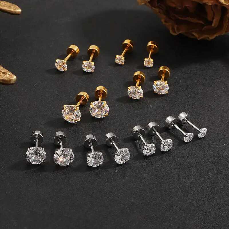 XM JEWELRY ต่างหูไทเทเนียมทรงกลมแบบสี่กรงเล็บรุ่นใหม่ ไม่แพ้ ไม่ซีดจาง อาบน้ำได้โดยไม่ต้องถอด มีตัวอ