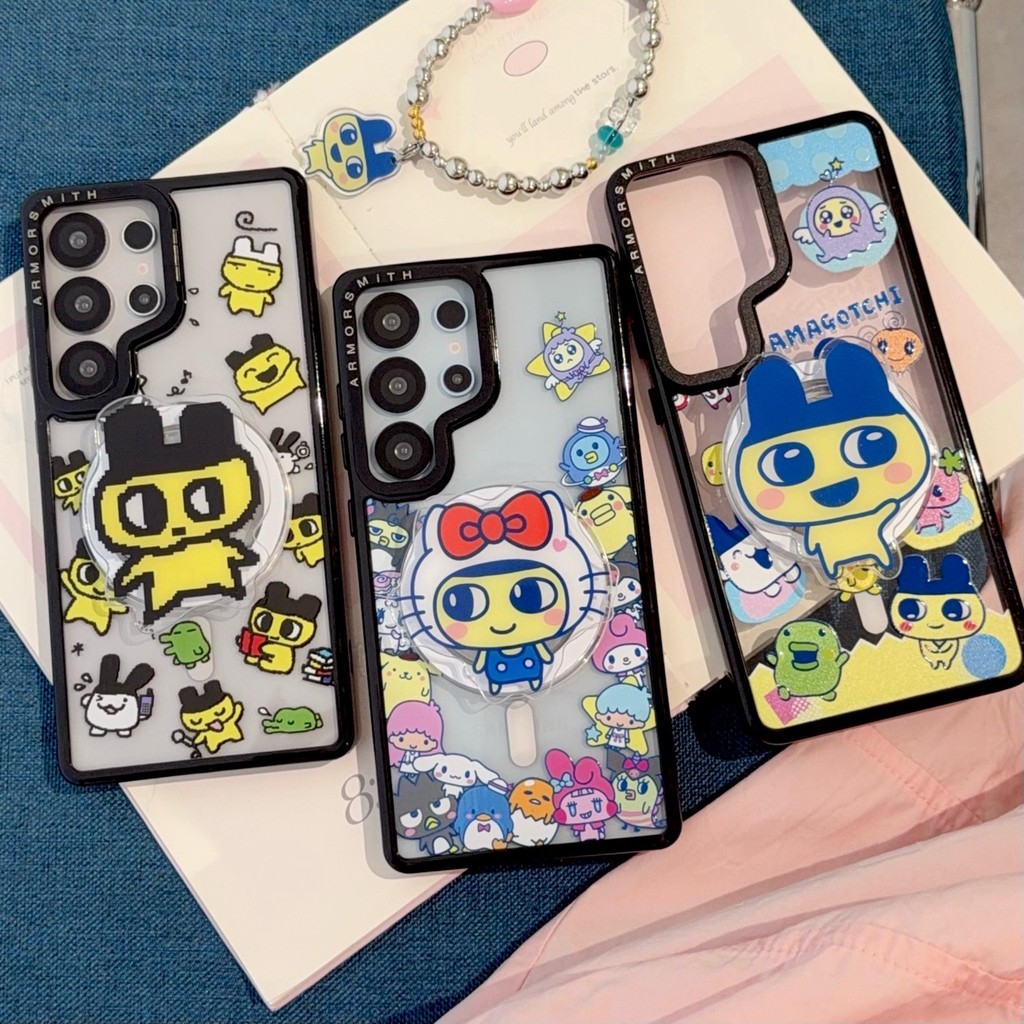 ฝาหลังสําหรับ Samsung Galaxy S23 S24 S25 Plus S26 Ultra Case Tamagotchi Bracket Magnetic Attraction สร้อยข้อมือสายรัดข้อมือโซ่กันกระแทก Hard Pc เคสโทรศัพท์