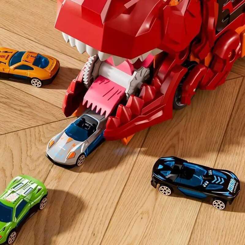 inosaur Foldable Truck Toy Transforming Metal Mini Cars Dinosaur Race Track Toys Molded Racing Cars