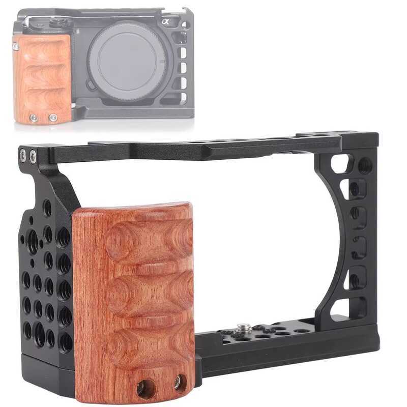 6500 A6400 A6300 A6100 A6000 Camera Cage With Wooden Grip Arca Swiss Quick Release Plate Vlog Video