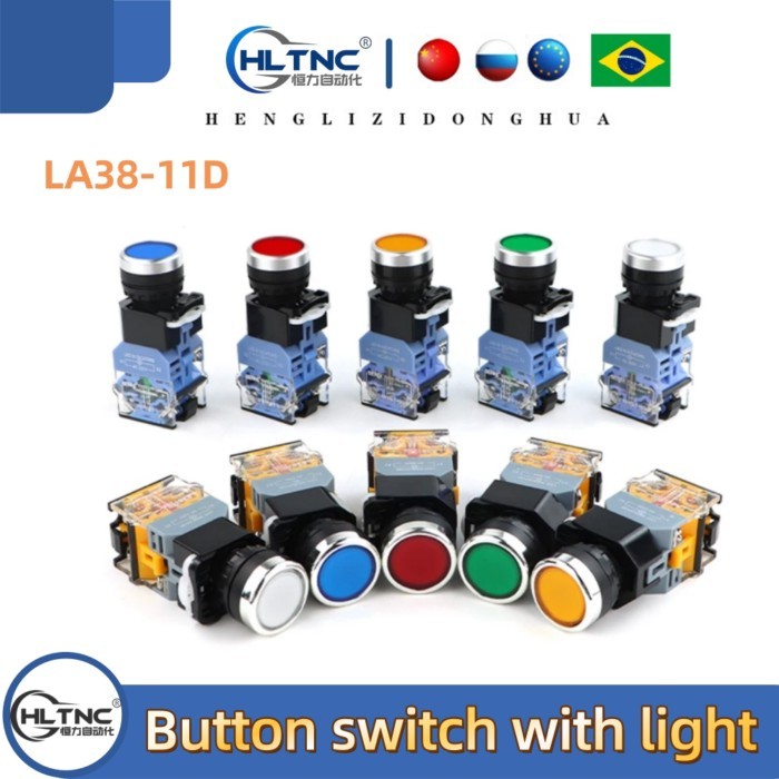 HLTNC 22mm LA38-11D Illuminated Push Button Switch 10A Momentary & Self-locking LED Indicator AC-15