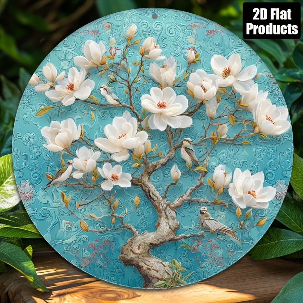 2D 30x30 ซม.ป้ายอลูมิเนียมแผ่นโลหะดีบุก, ธีมนกแมกโนเลีย, รอบ Wall Art Decor สําหรับ Home Bar Coffee 